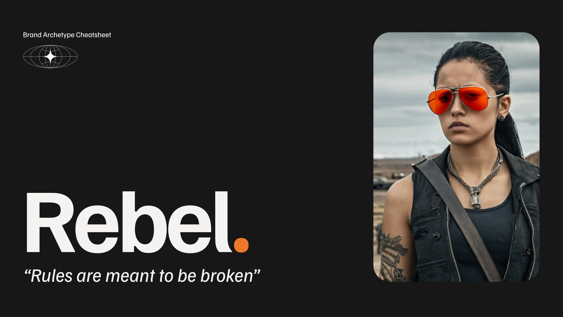 Cover image featuring a photo of a rebelious looking woman with orangey-red tinted glasses.