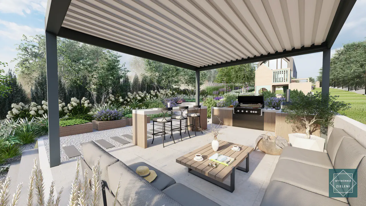 Pergola z kuchnią zewnętrzną