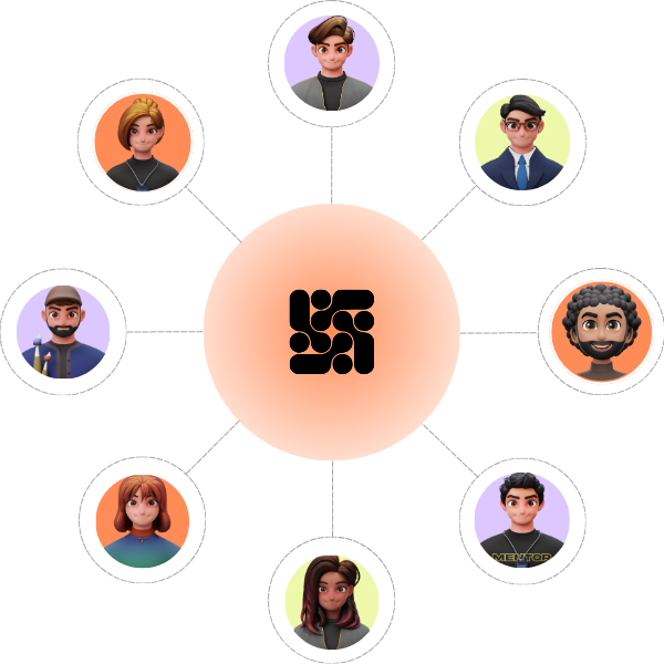 Illustration of diverse avatars connected around a central logo with text promoting Polygon, a BIM community for architects and AEC professionals. The text highlights an inclusive environment and ecosystem benefits.