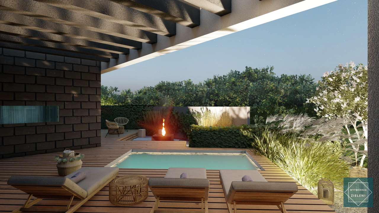 Strefa tarasowa z kuchnią ogrodową w projekcie Piekary Śląskie
