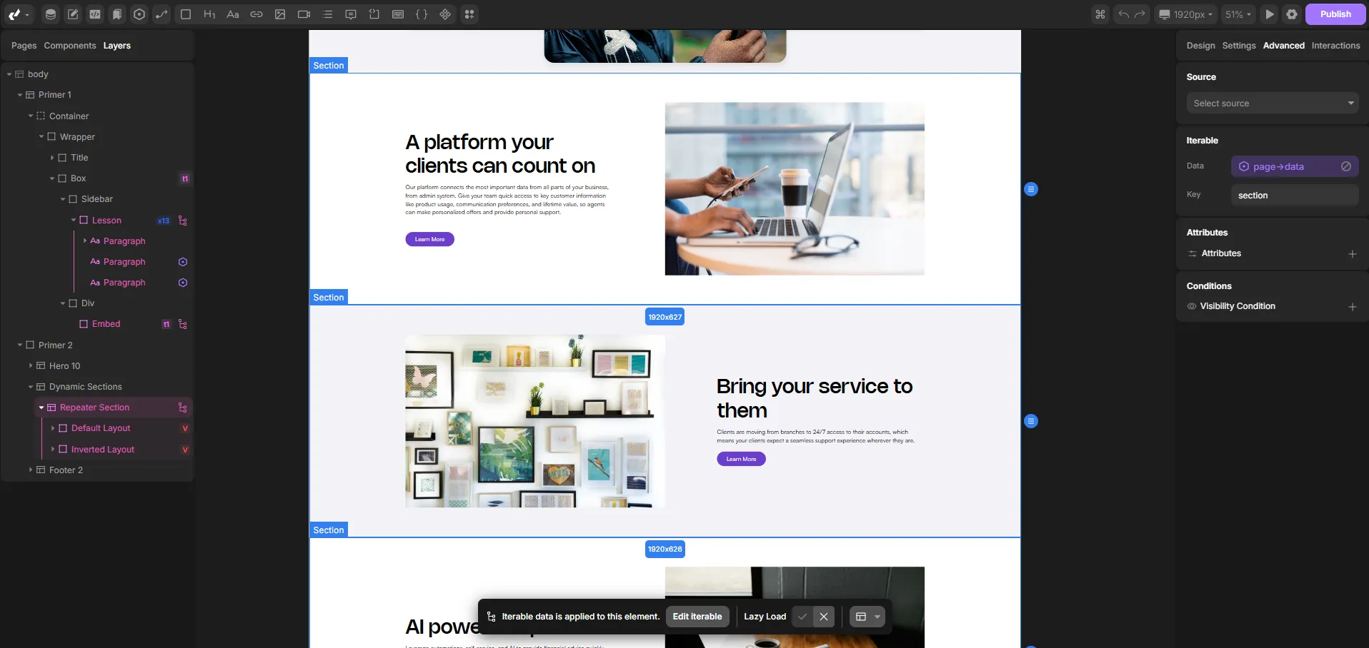 Dynamic sections landing page - setup in Divhunt