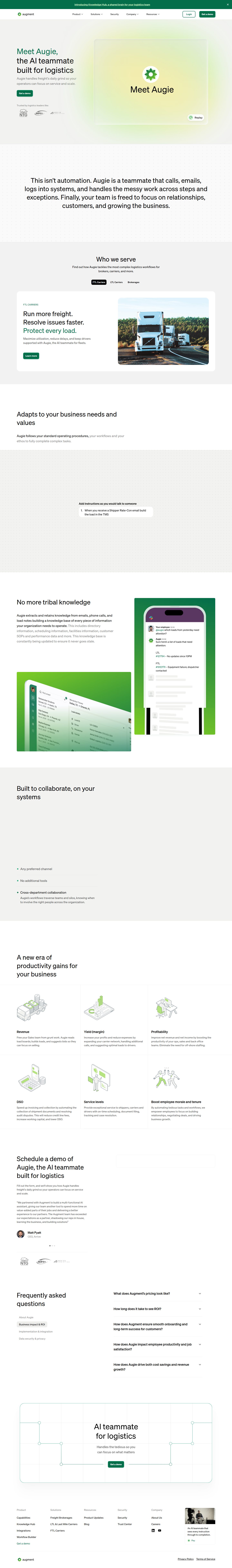 Goaugment Interface Augie by Augment | AI Teammate for Logistics Built with Framer ...