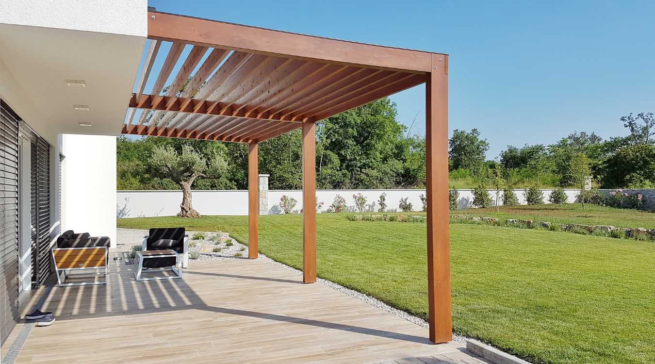 Nowoczesna drewniana pergola tarasowa&nbsp;