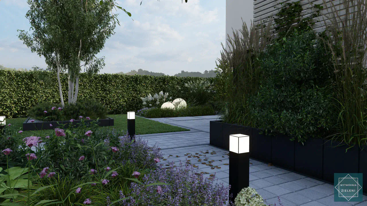 Bardzo wąska działka zagospodarowana w ciekawy sposób