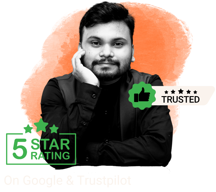 Puneet Thakre, India's leading BIM Coach, accompanied by a 5-star rating badge for Google and Trustpilot, and a "Trusted" badge with a thumbs-up icon.