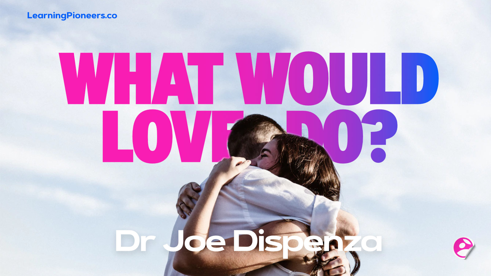 Two persons hugging next to the title 