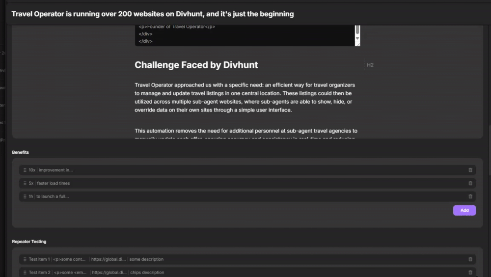 Repeater in Divhunt CMS