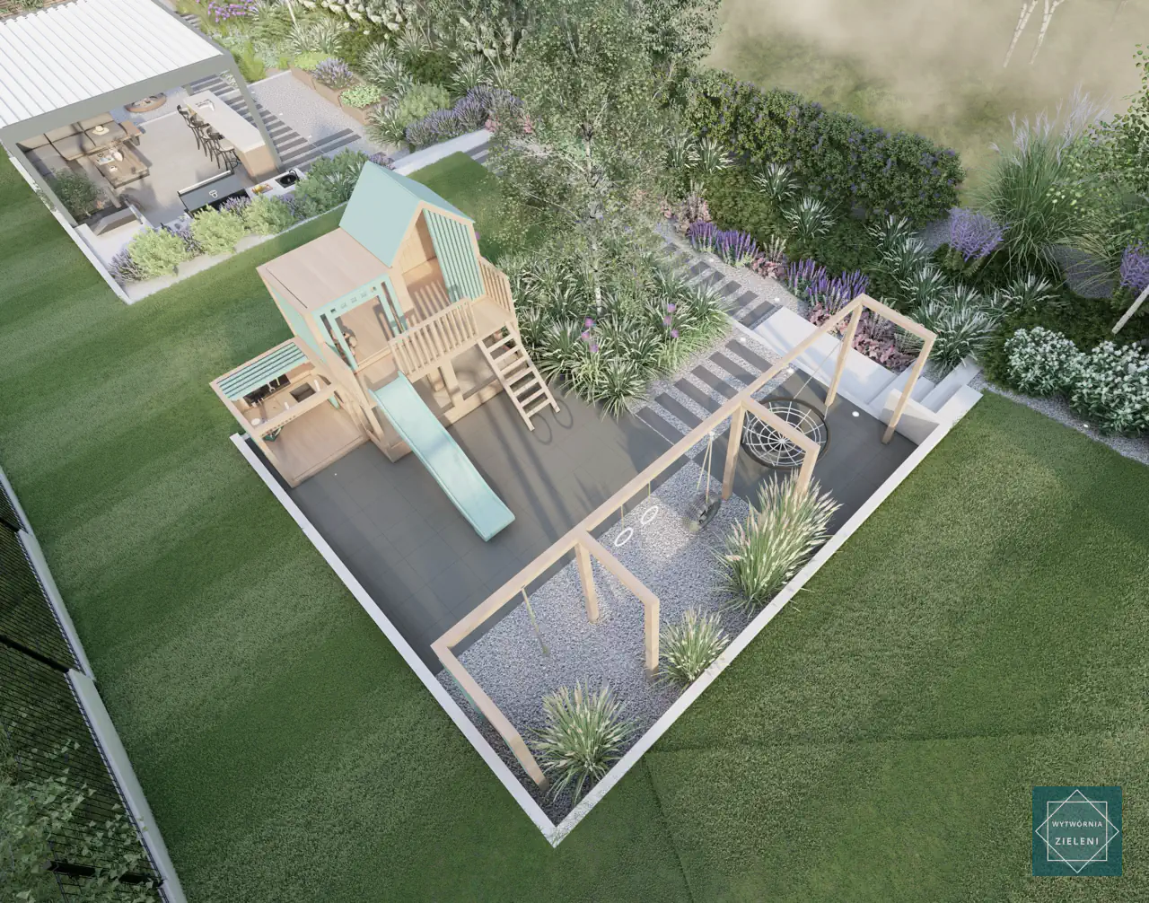 Wizualizacja 3D ogrodu z realizacji projektu