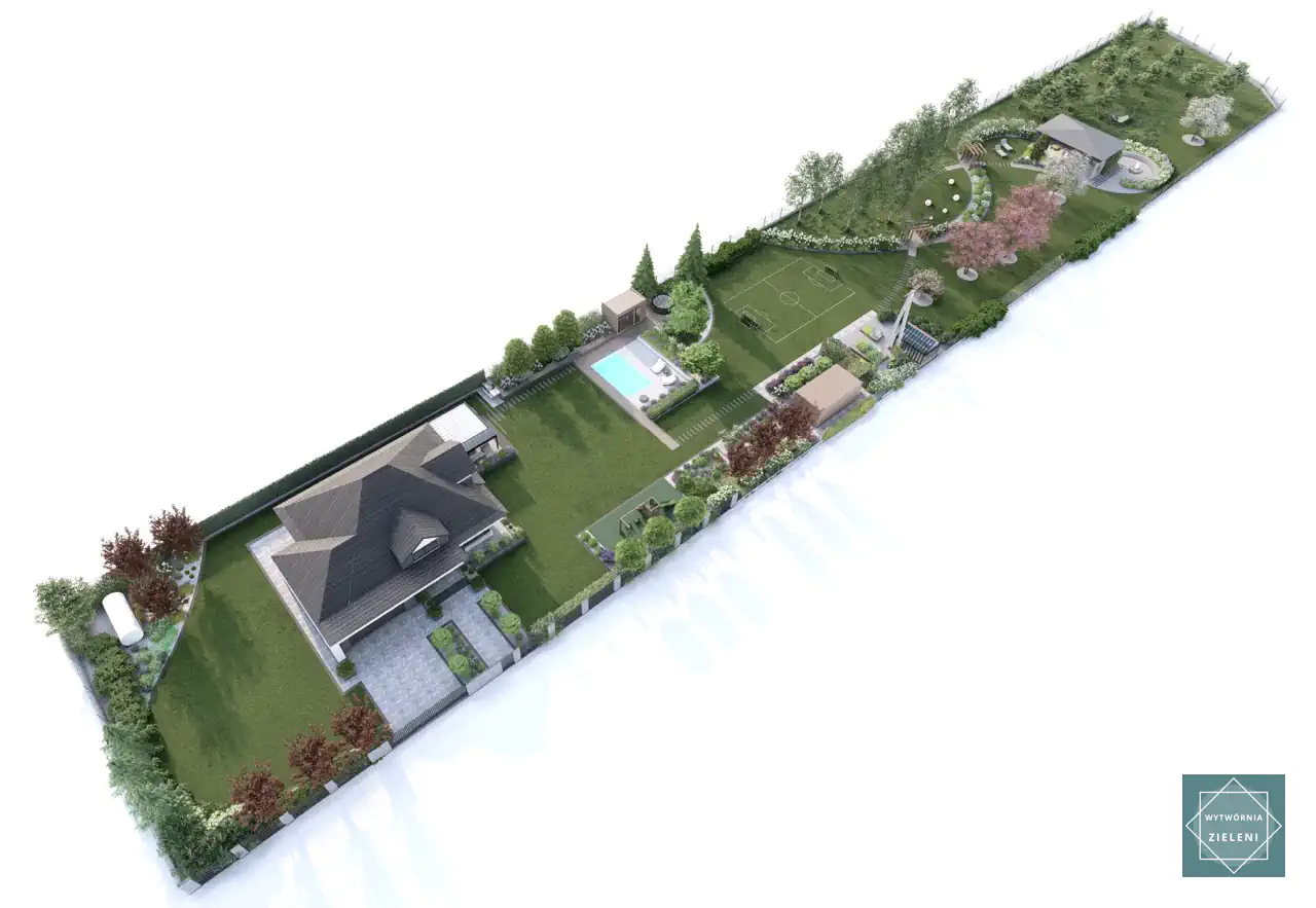 Nowoczesny ogród Piaseczno 2600 m² z wielopoziomowymi tarasami i przegrodami z wysokich traw