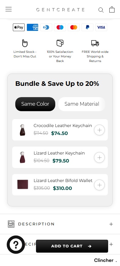 ✅ Clincher Studio worked with Gentcreate on optimizing their product page for increased conversions, which included a personalized cross-selling section.