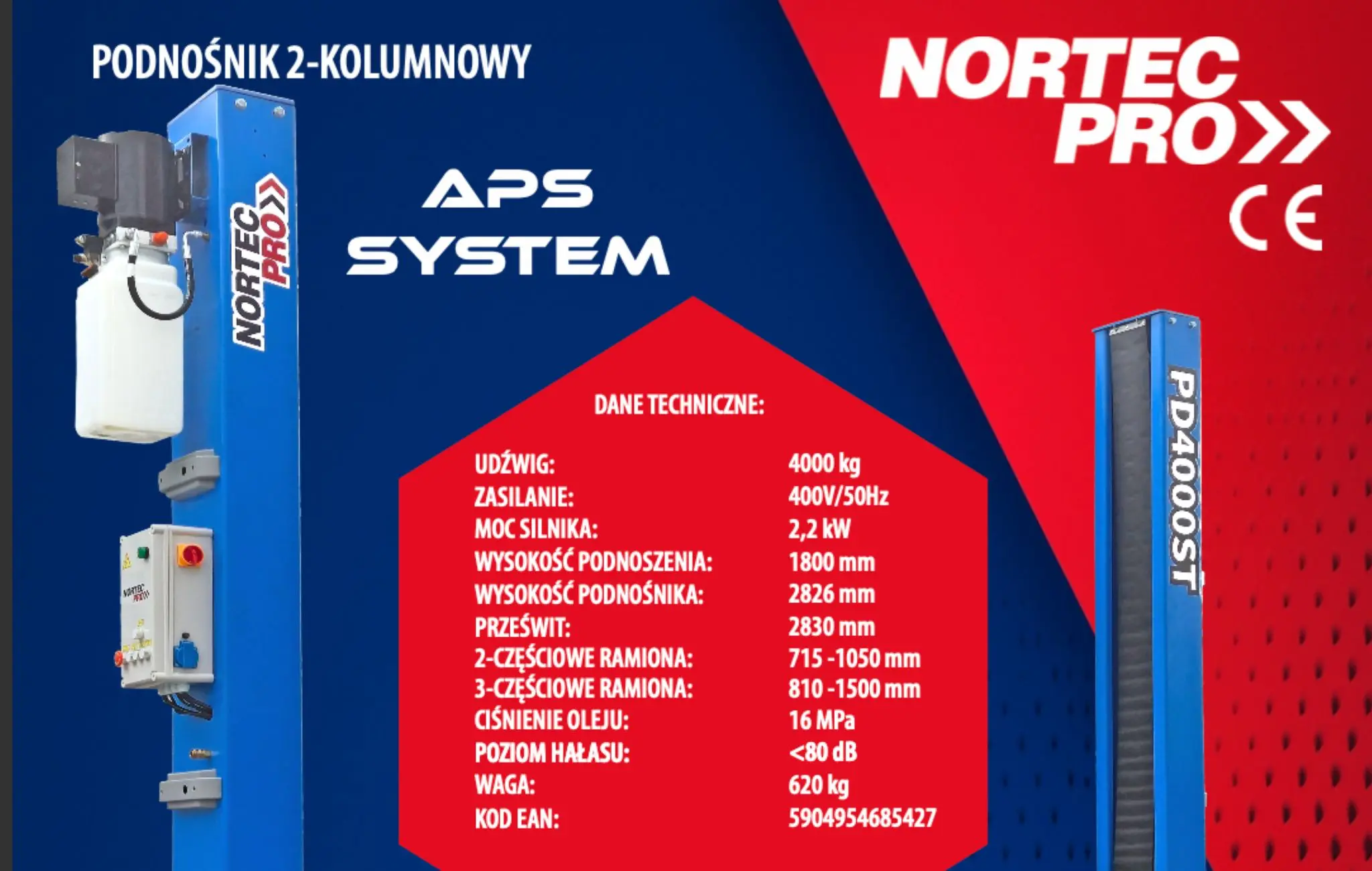 Dane techniczne podnośnika Nortec PD4000ST