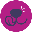 Representing Sensory enrichment - A stylized drawing of a dog's nose and mouth in dark purple, with two lines suggesting a bark, centered on a magenta circle background perfect for dog trainers or anyone associated with Royvon dog boarding.
